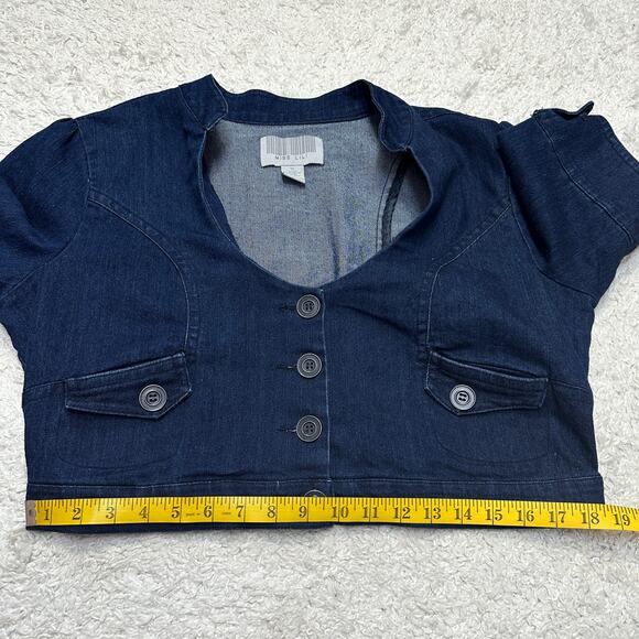 Vintage Miss Lili Denim Button Crop Jacket Unique Collar Roll Tab Sleeve Sz: XL - Picture 6 of 8